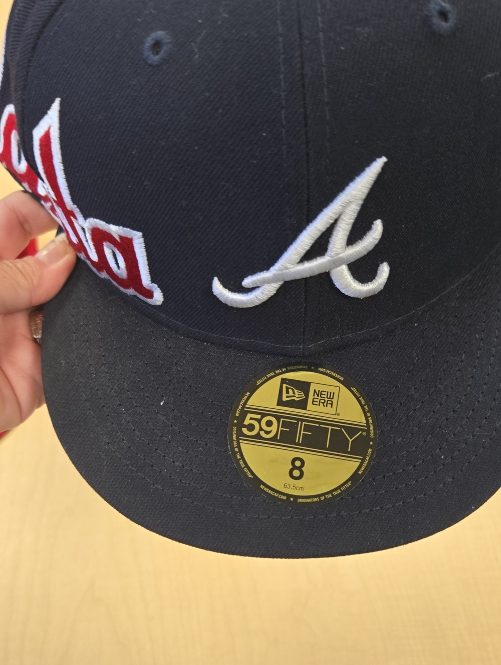 New Era Navy Red White Atlanta Script Fitted Cap